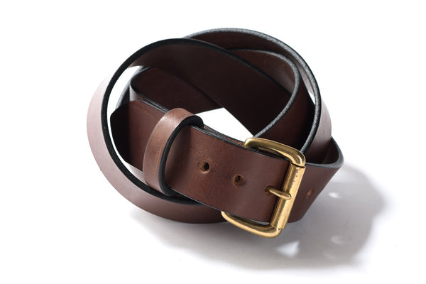 Hand Stitched Leather Belt | Dark Brown + Brass | Manready Mercantile
