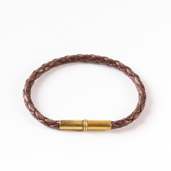Flint Bracelet | Leather Braided .22 | Brown Single Wrap | Tres Cuervos