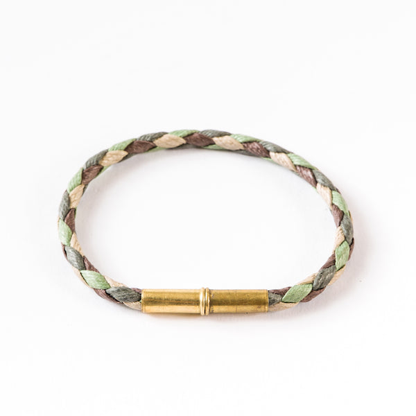 Flint Bracelet | Leather Braided .22 | Camo Single Wrap | Tres Cuervos