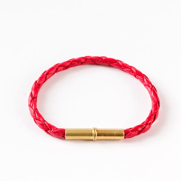 Flint Bracelet | Leather Braided .22 | Red Single Wrap | Tres Cuervos
