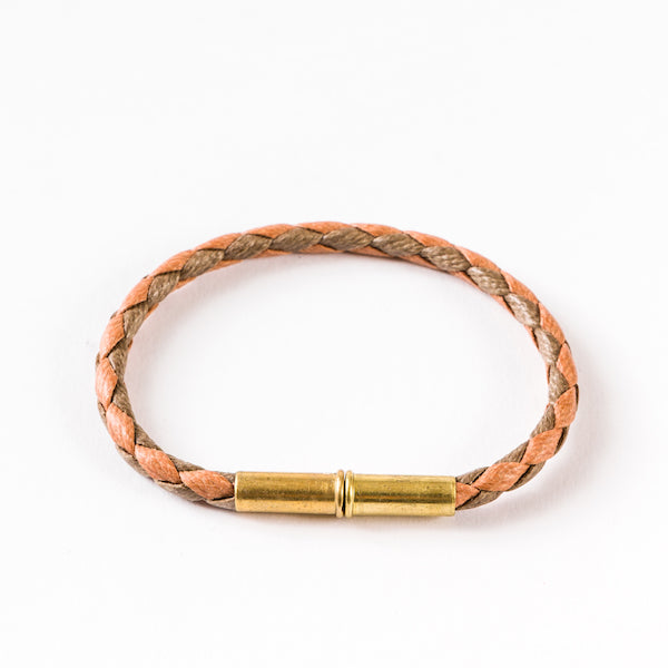 Flint Bracelet | Leather Braided .22 | Tan/Orange Single Wrap | Tres Cuervos