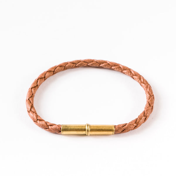 Flint Bracelet | Leather Braided .22 | Tan Single Wrap | Tres Cuervos