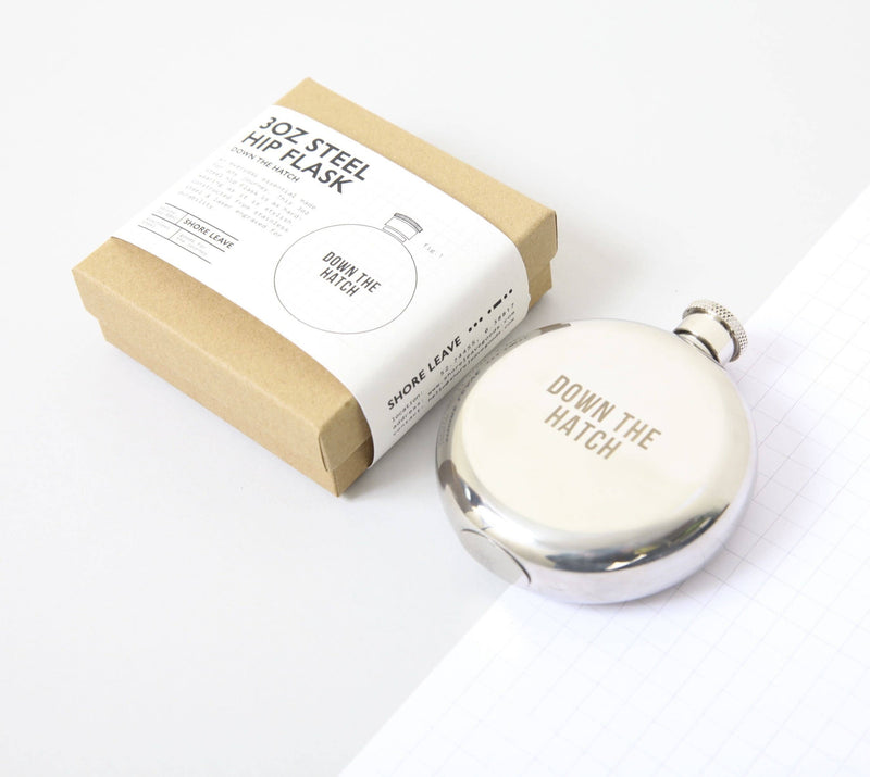 Stainless Steel Hip Flask "Down the Hatch" | Izola