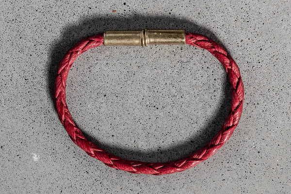 Flint Bracelet | Leather Braided .22 | Red Single Wrap | Tres Cuervos